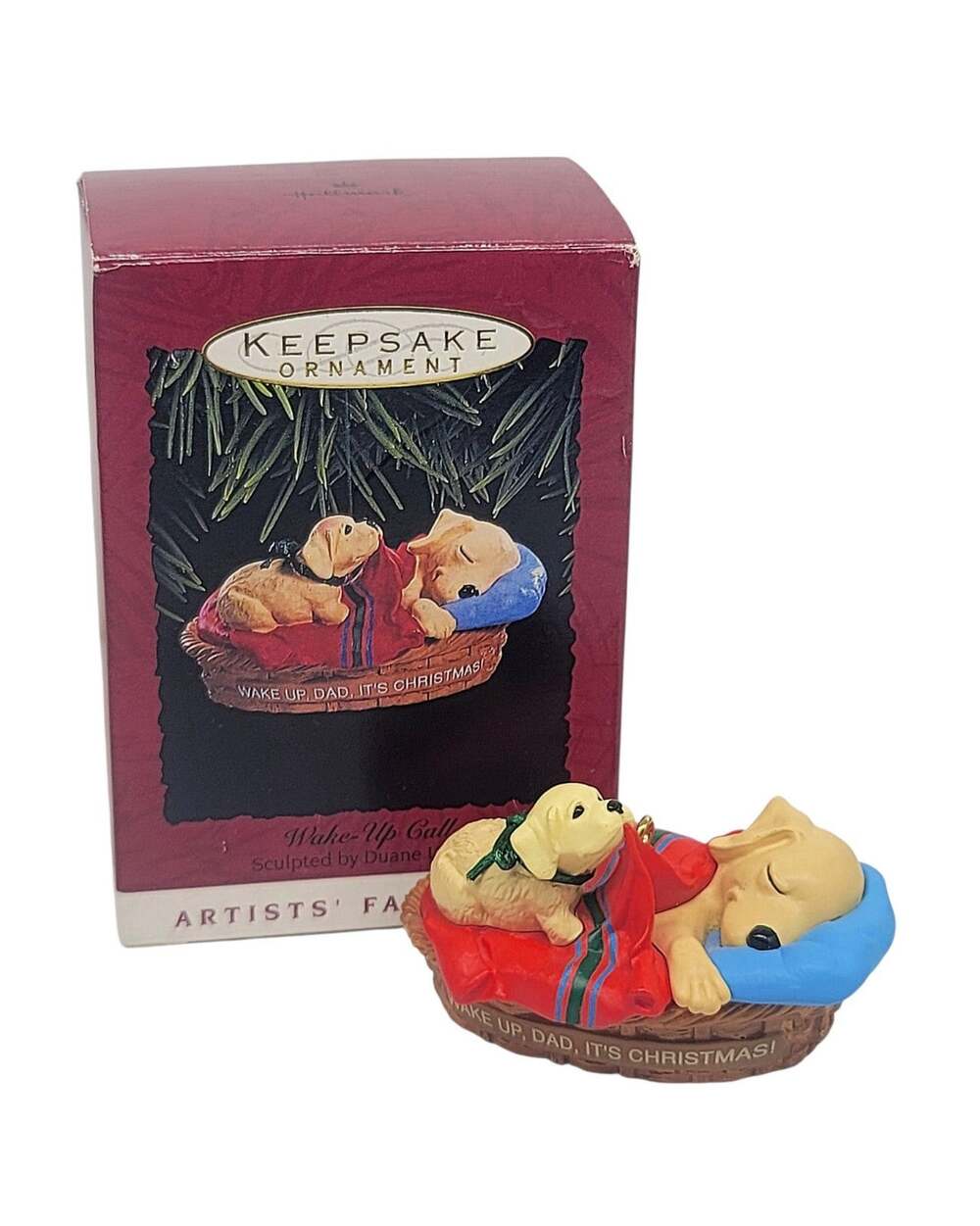 Vtg 1993 Hallmark Keepsake Ornament Wake-Up Call Puppy Dog & His Dad - C200